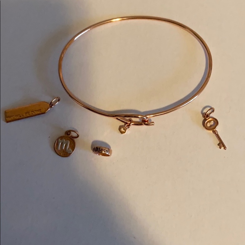 Origami Owl rose gold Bangle with accessories